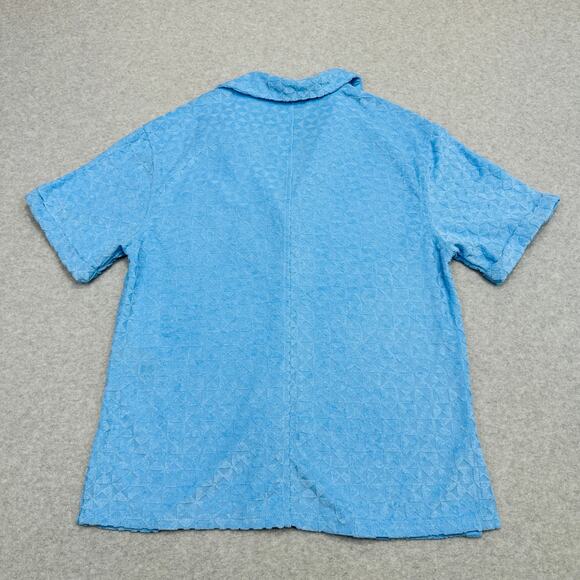 7 For All Mankind Top WMNS M Baby Blue Textured Terry Cloth Button Up Loungewear - Picture 5 of 7